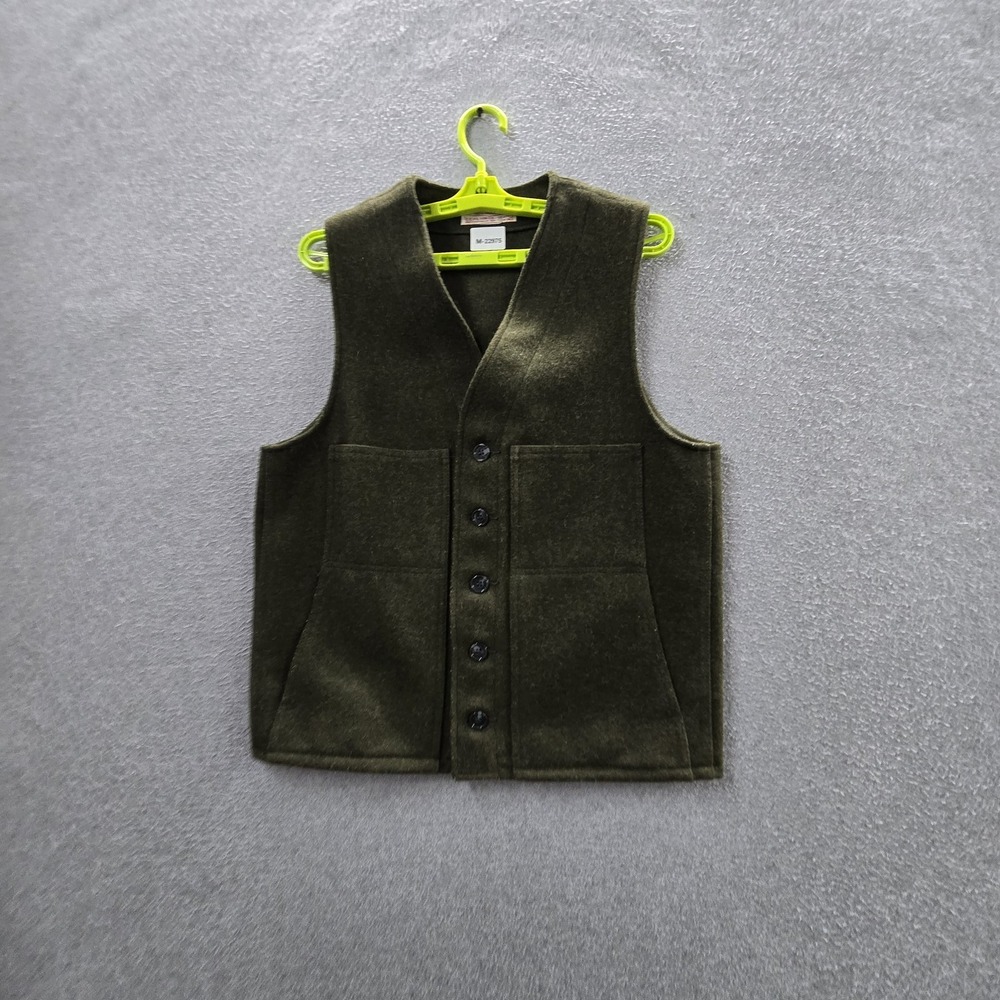 VINTAGE CC Filson Men Vest 38 Green Virgin Wool Mackinaw Outdoor‎ Sleeveless 90s